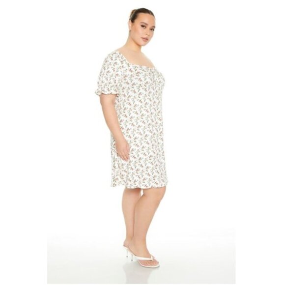 Ditsy Floral Square Neck Puff Sleeves Mini Dress 1X - NEW - Picture 4 of 5